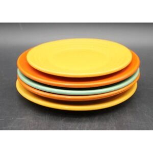 Vintage Bauer Pottery Ringware Bread Plates Set of 5 Mixed Colors 1930s Ceramic
